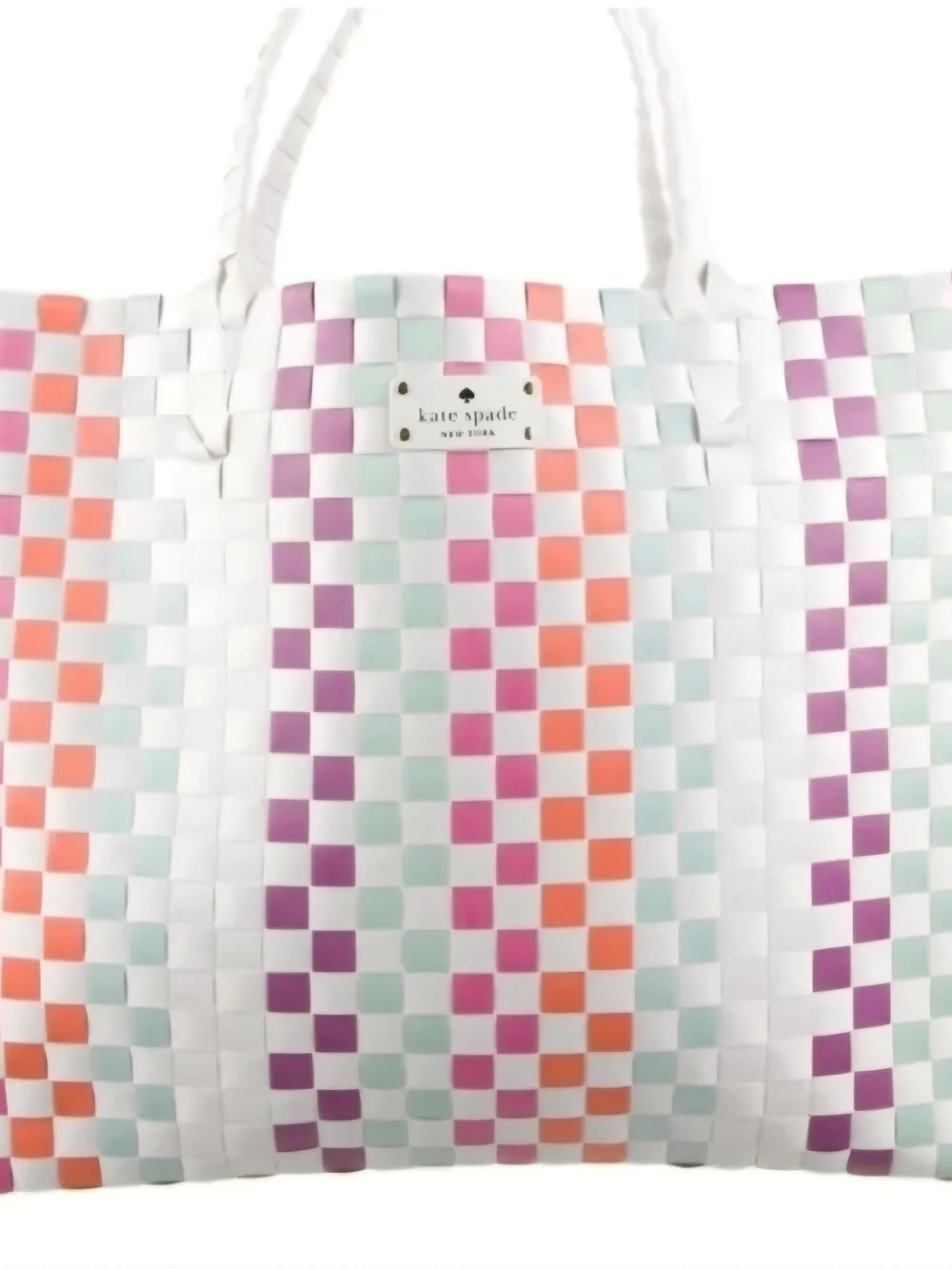 Kate Spade Multicolored Checker Woven Tote